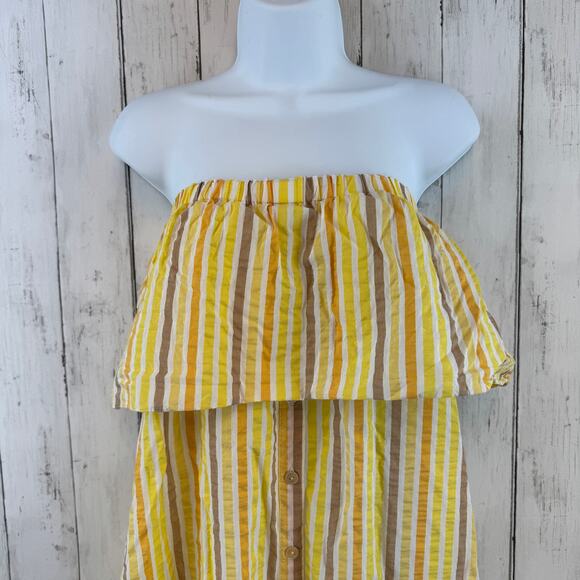 Lemlem Yellow/White Striped Bahiri Strapless Ruffle Sun Maxi Dress Size Medium - Picture 2 of 14
